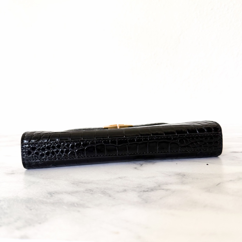 Tory Burch Lee Radziwill Black Croc-Embossed Leather Petite Bag - Picture 13 of 16